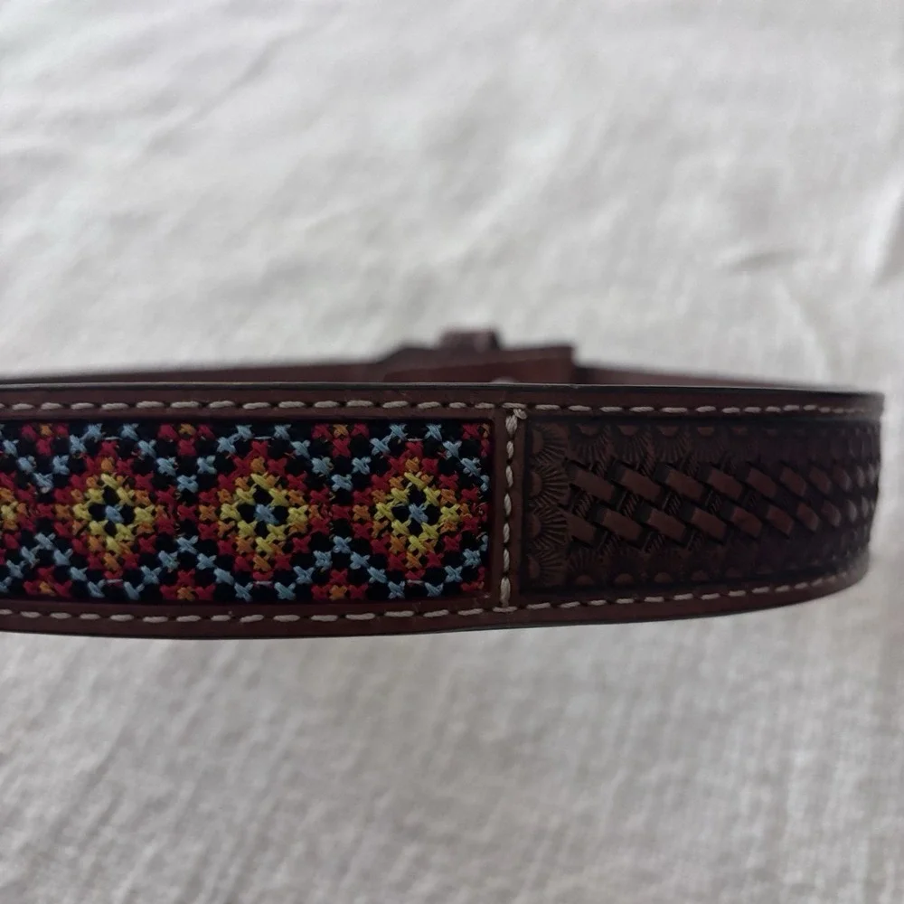 Nocona‎ Children Kids Size 20 Belt Brown Leather Blue Red Yellow Aztec Rodeo EUC